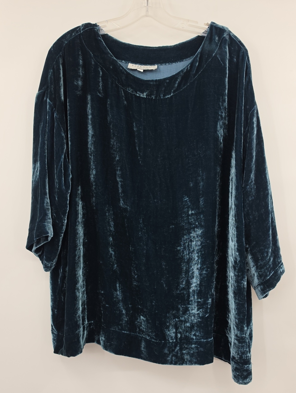 bryn Walker Lagenlook Crushed Velvet Scoop Neck Top Teal Size M